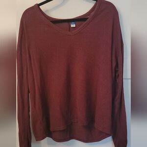 Cozy V-Neck Long Sleeve Top - Burgundy